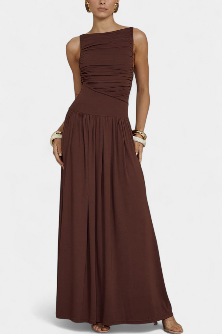 Maddy Robe Maxi sans Manches avec Drapé Latéral