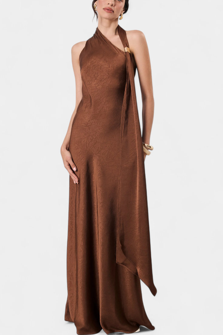Robe Longue Asymétrique Robina en Bronze