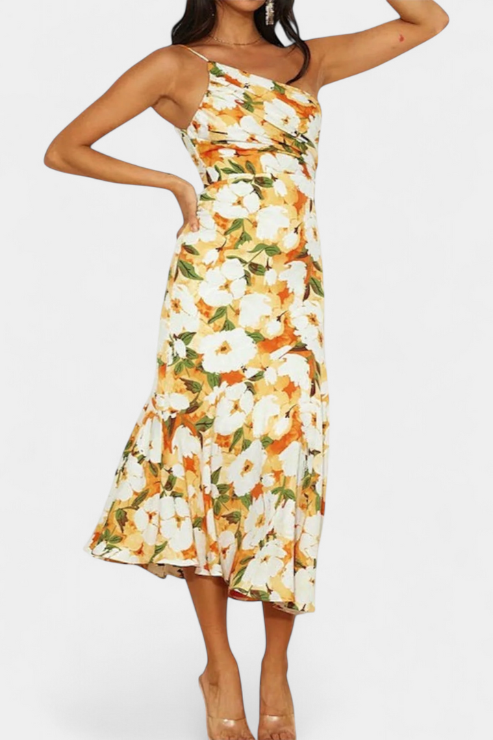 Robe Asymétrique à Une Épaule avec Imprimé Floral Reya