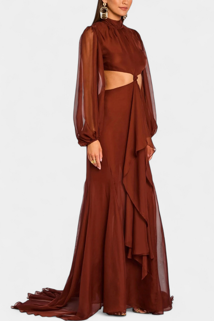 Robe Maxi Delanie avec Découpes et Volants Dramatiques