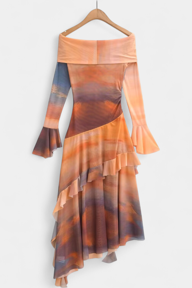 Agentha Robe Longue Asymétrique avec Imprimé Tie-Dye
