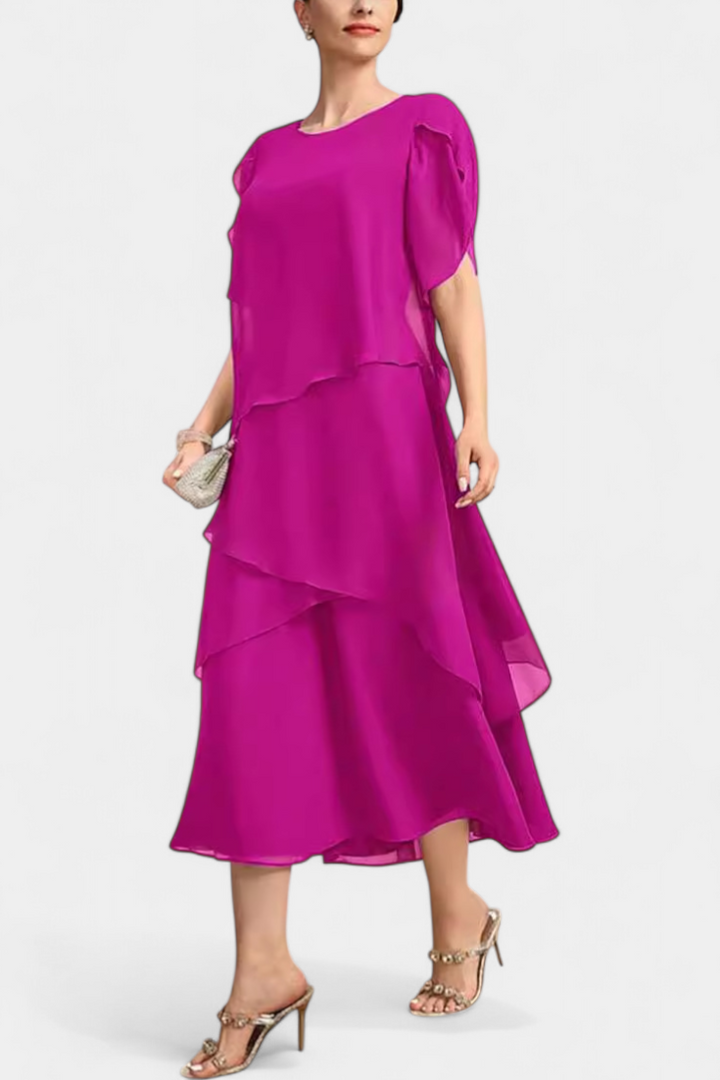 Robe Asymétrique en Chiffon Cornelia avec Silhouette Flottante