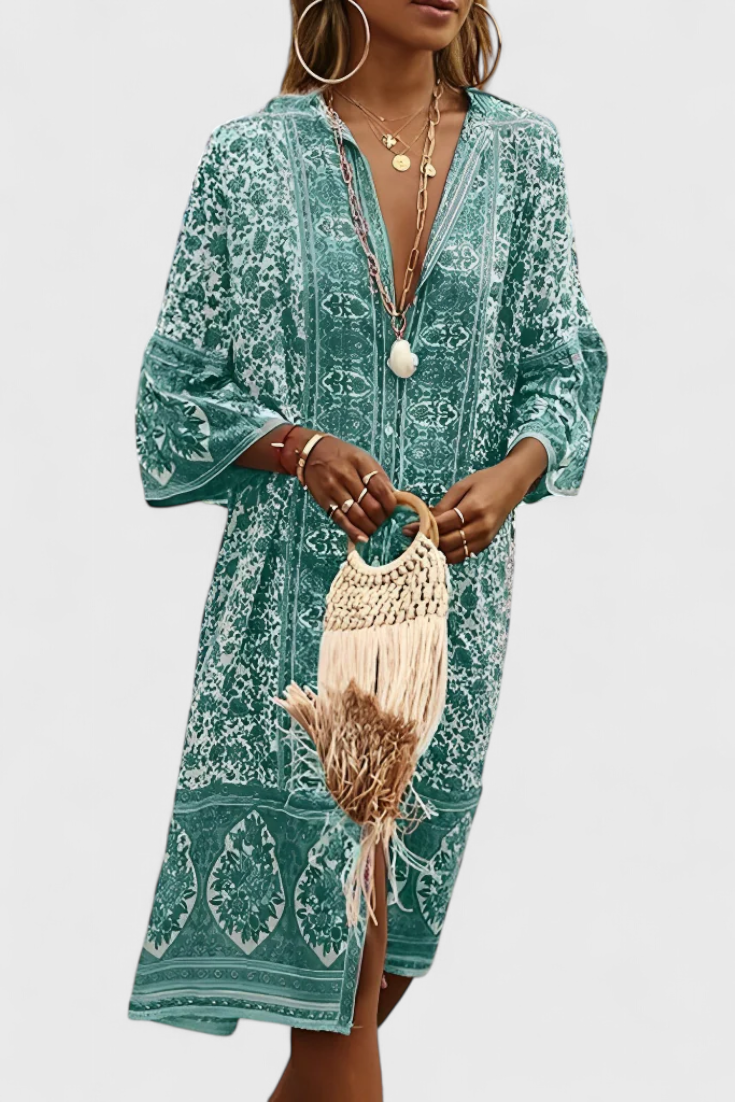 Robe Longue Boho Chinara avec Broderie Ethnique et Silhouette Décontractée