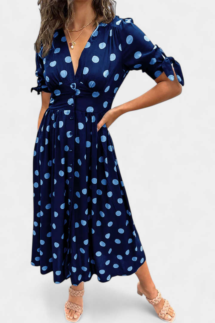 Robe Midi à Pois Lizzie avec Décolleté en V Profond