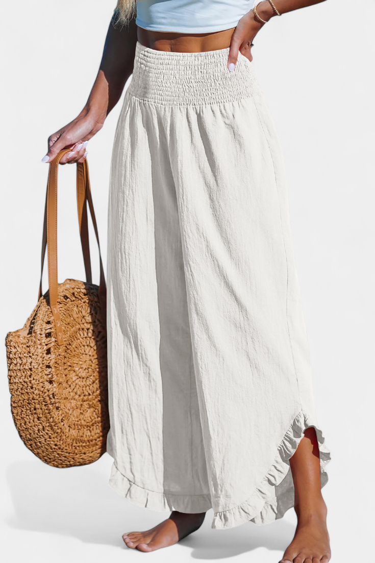 Justina Pantalon Palazzo avec Volants et Taille Haute