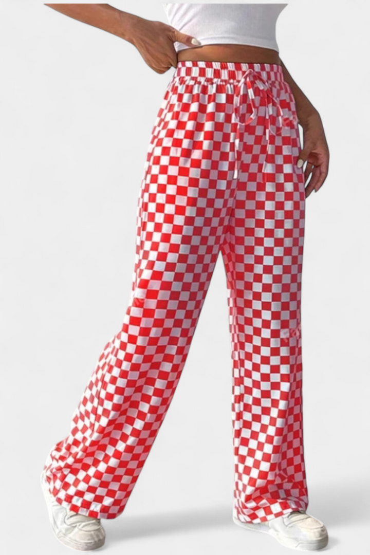 Hilaria Pantalons à Jambe Large à Imprimé à Carreaux