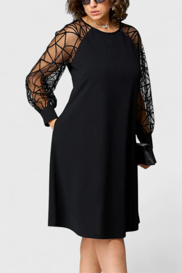 Robe Bellezza Noire avec Manches en Tulle et Coupe Ample