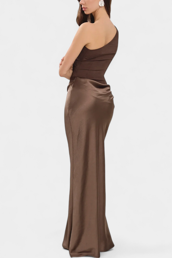 Robe de Soirée Longue Plissée Ottavia avec Décolleté Une Épaule