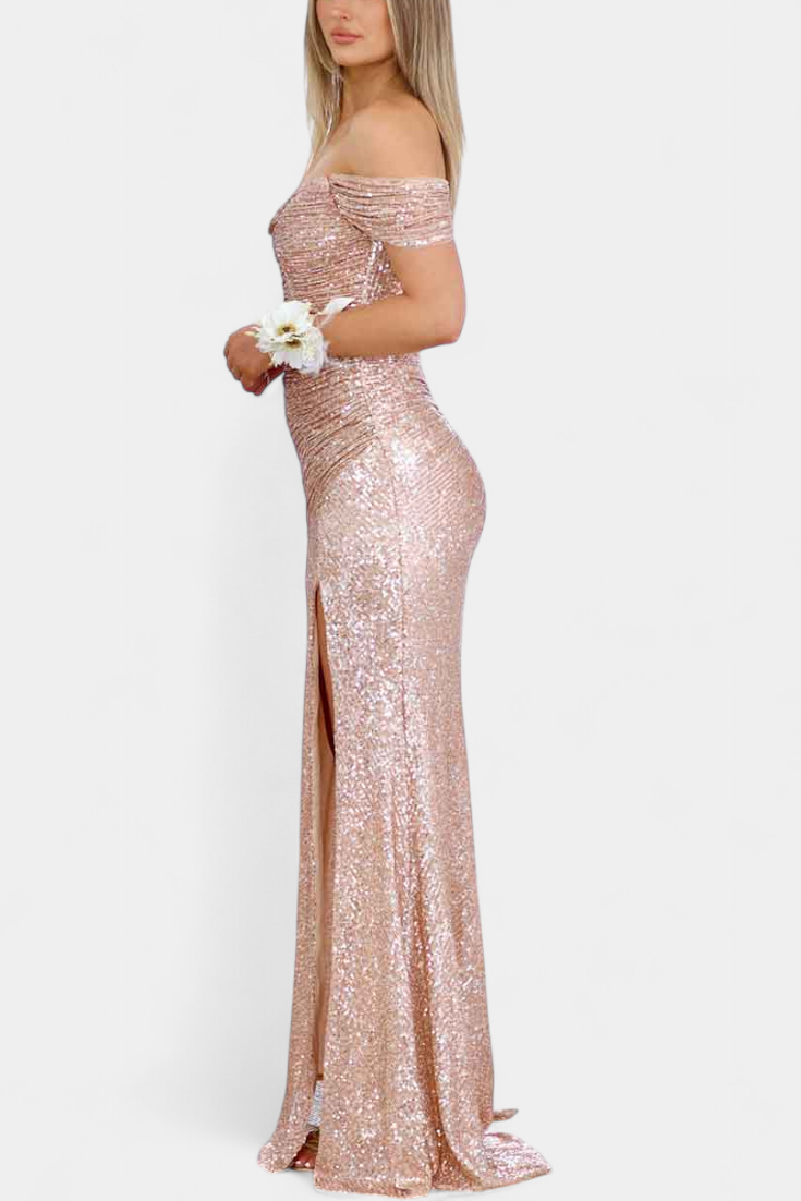 Robe Sirène Off-Shoulder avec Sequins