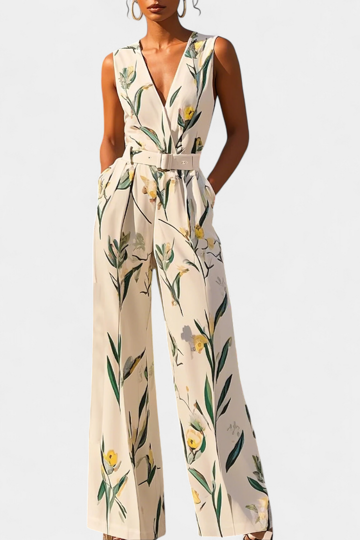 Combinaison Slara Mono Longue de Vacances avec Décolleté en V et Ceinture Ajustable