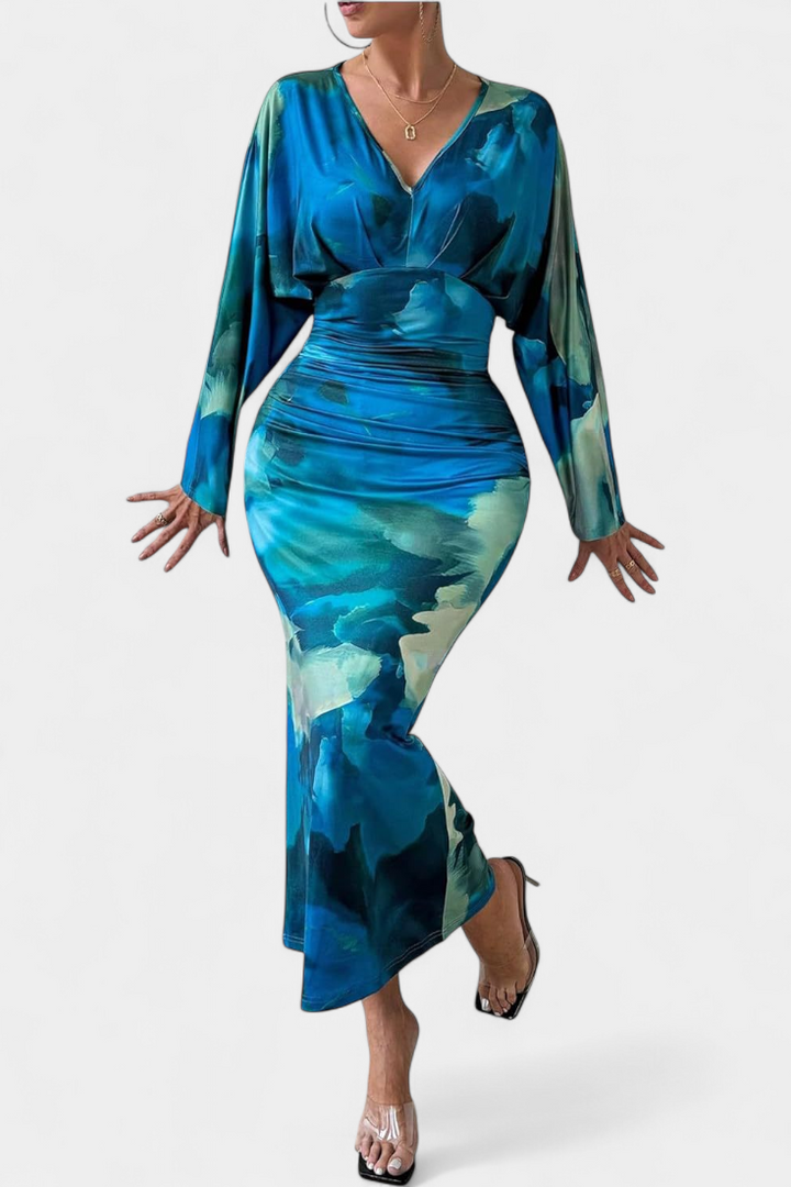 Eulalie Robe avec Manches Chauve-Souris et Col en V