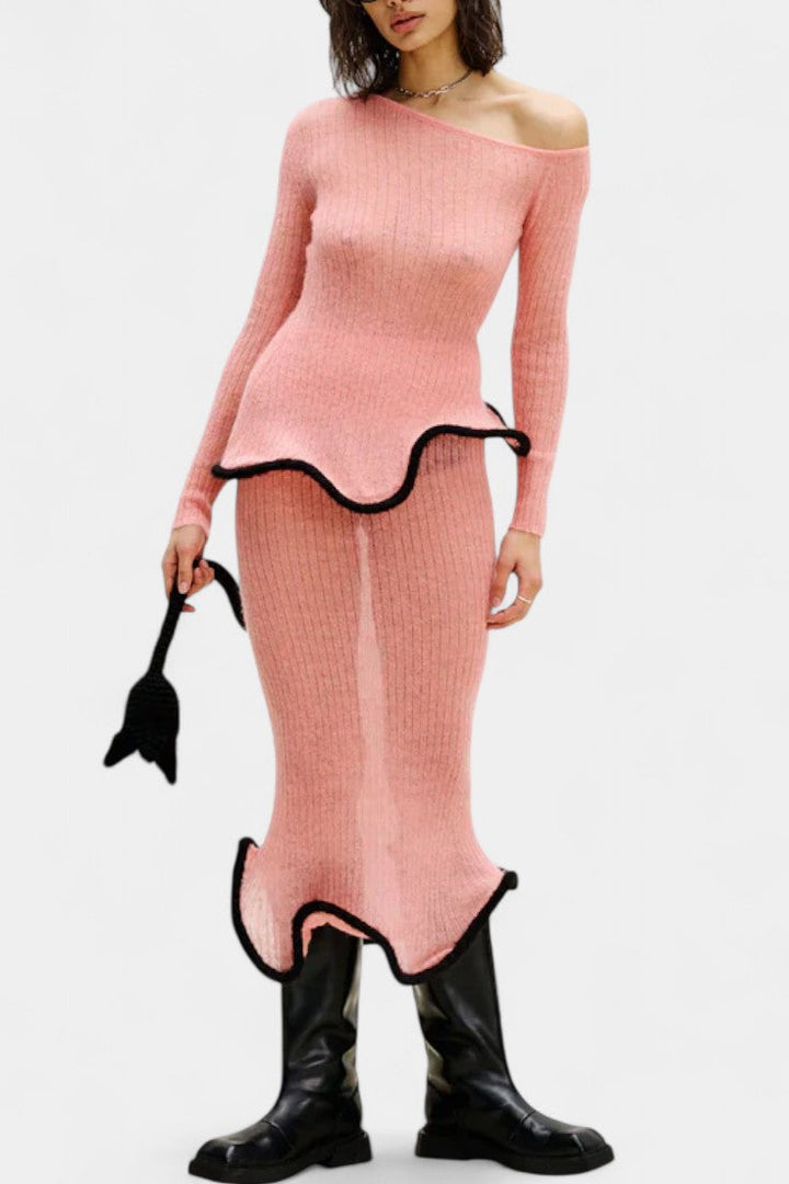 Conjunto de Jupe en Tricot avec Volants