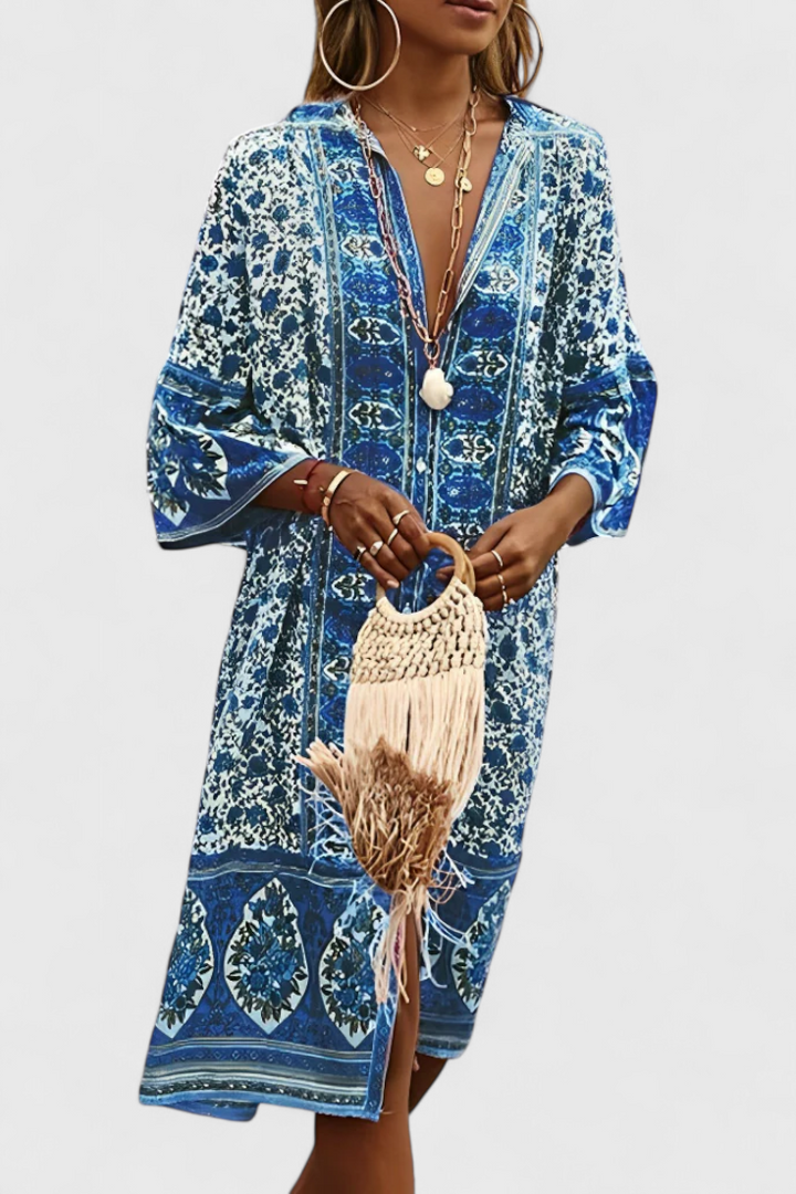 Robe Longue Boho Chinara avec Broderie Ethnique et Silhouette Décontractée