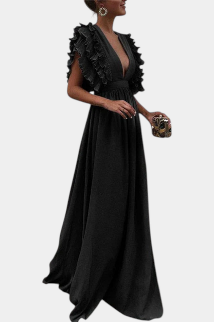 Robe Maxi Élégante Lucera avec Manches Volantes