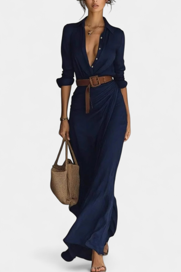 Robe Maxi Souline avec Col et Manches Longues
