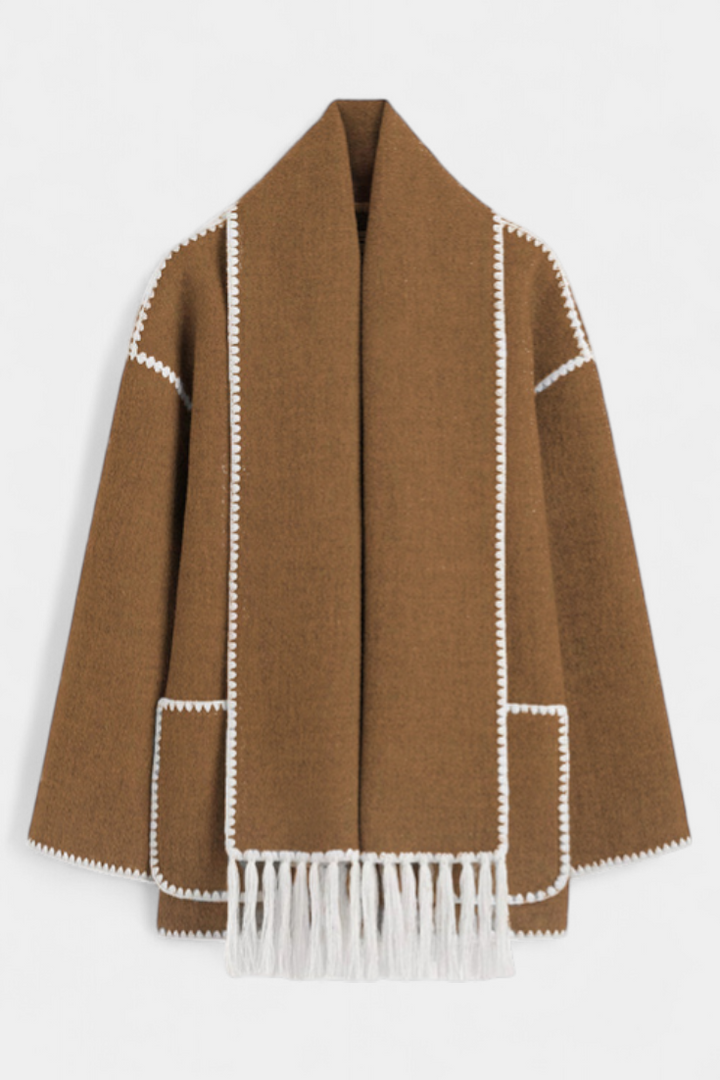 Manteau Pauline avec Écharpe à Franges Intégrée