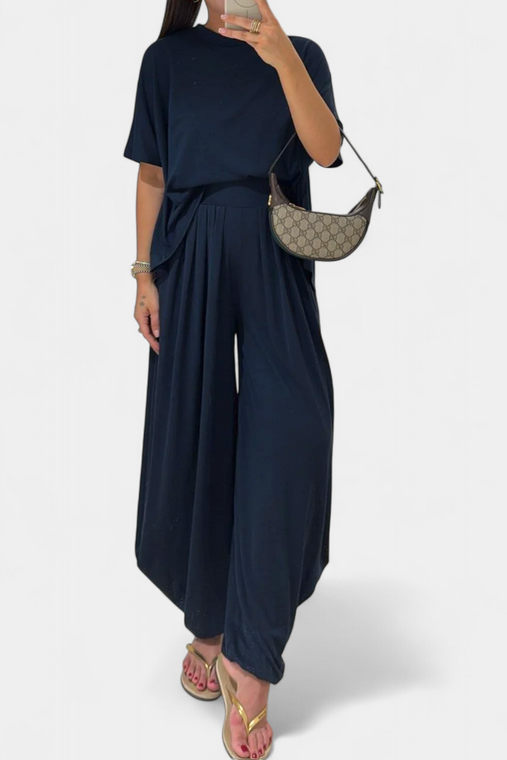 Trista Ensemble Décontracté de Top Doux et Pantalons à Jambes Larges