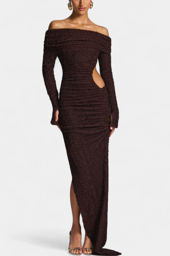Fiammetta Robe Maxi Ruchée avec Découpe et Fente Haute