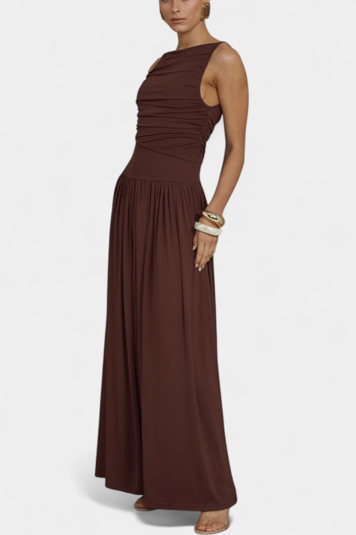 Maddy Robe Maxi sans Manches avec Drapé Latéral