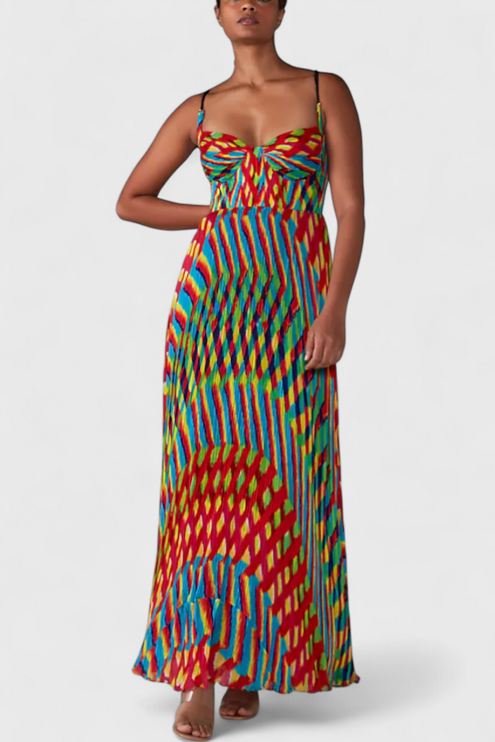 Robe Maxi Janis avec Imprimé Artistique et Décolleté Halter en Forme de Coeur