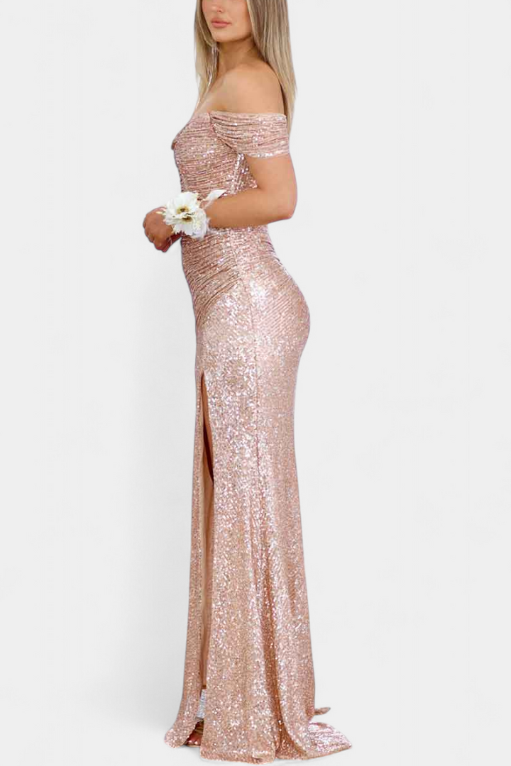 Robe Sirène Sans Épaules avec Paillettes