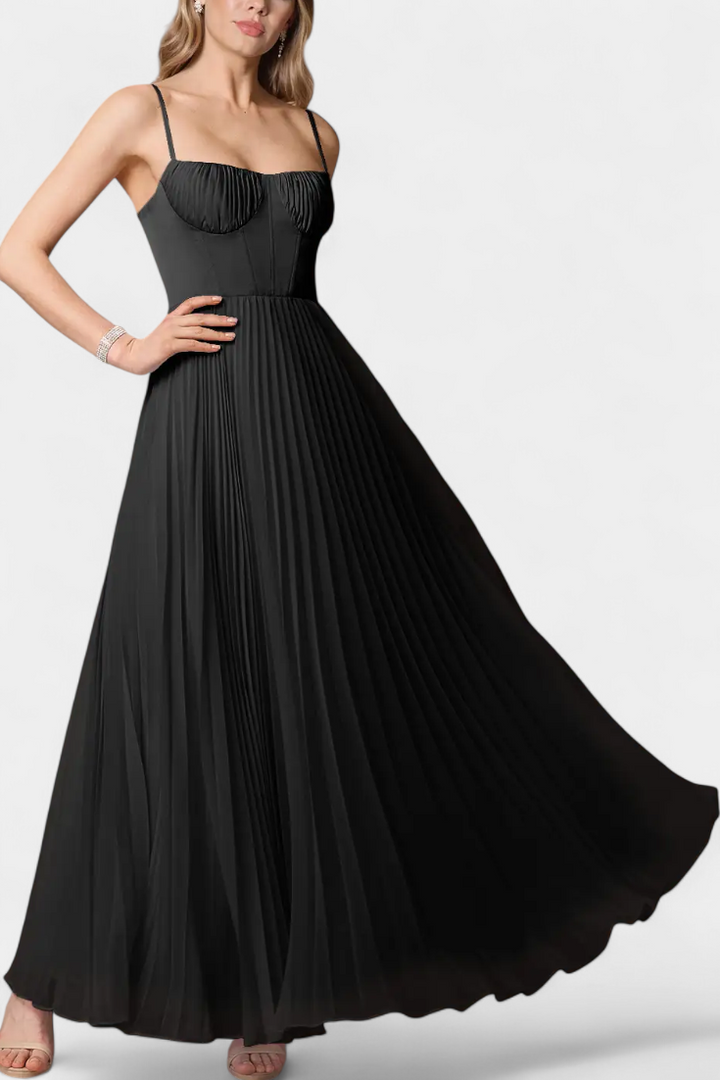 Ottilie Robe en Chiffon Plissé avec Corset Sculpté et Décolleté en Coeur