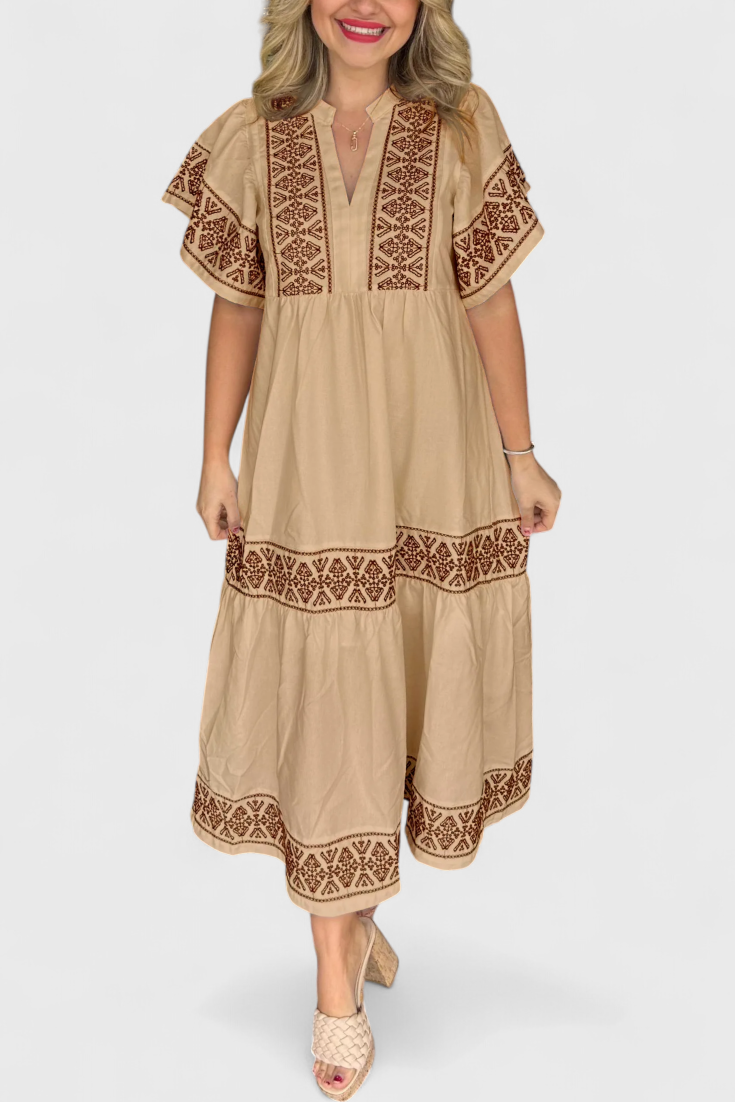 Robe Maxi Boho Allona avec Décolleté en V et Coupe Relaxée