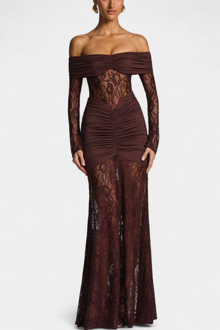 Bruma Robe Maxi en Dentelle avec Volants sans Bretelles