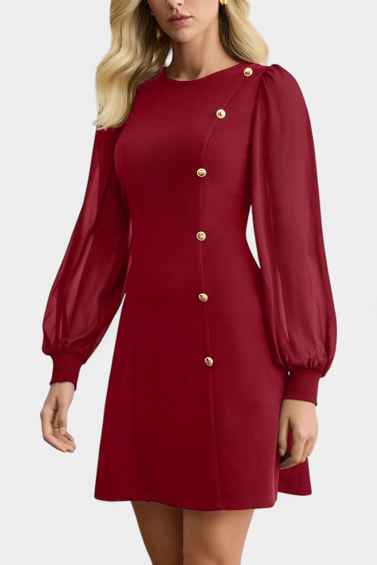 Robe A-Line Jacequeline avec Boutons et Col Rond