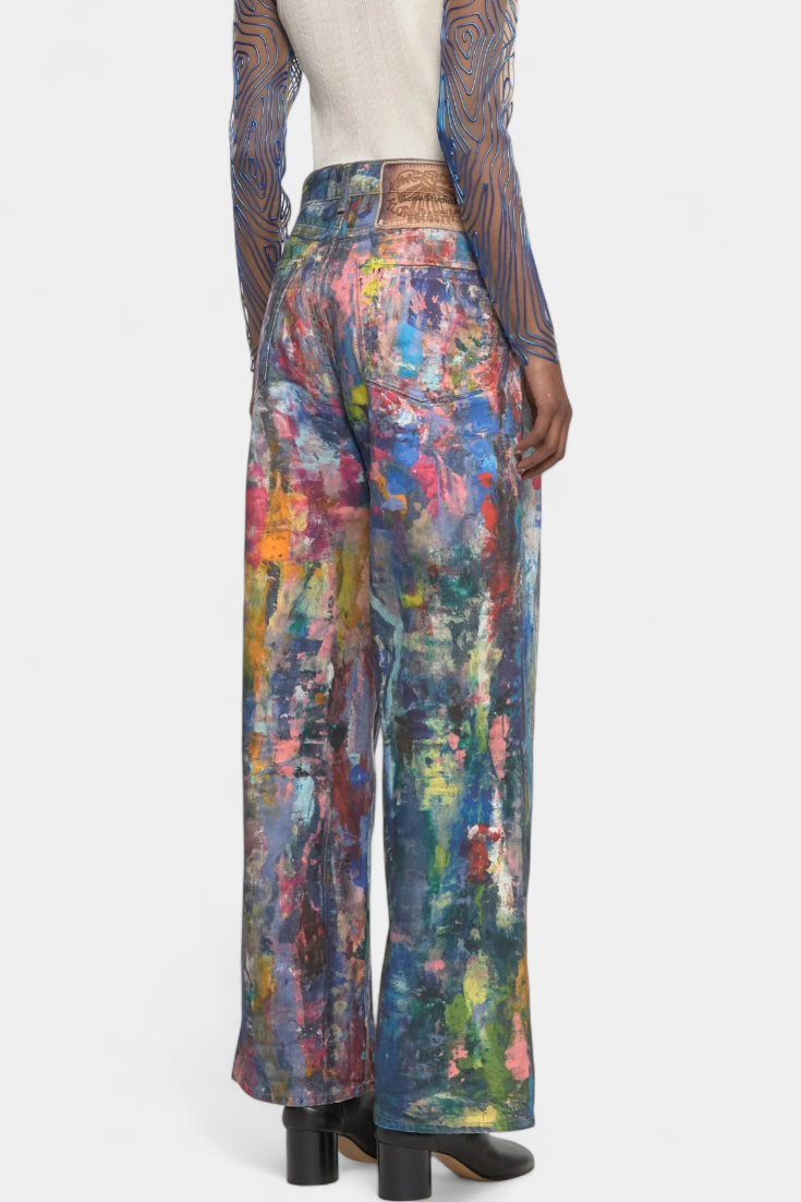 Pantalons Rana en Jean à Jambe Large avec Imprimé Artistique