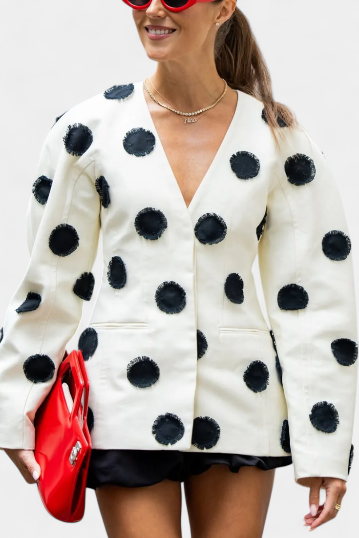 Blazer Clara à Col en V avec Points Boule
