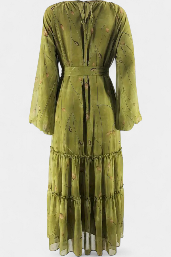 Robe Florale Tavira à Manches Longues avec Ceinture