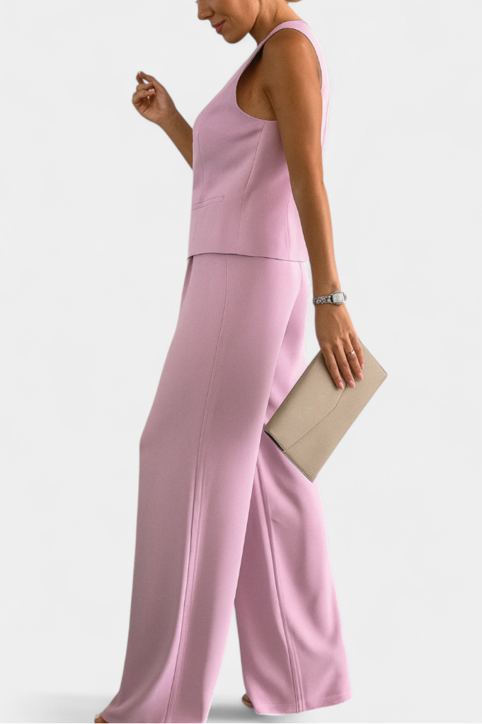 Ensemble Élégant Paloma de 2 Pièces avec Blouse Sans Manches et Pantalon Fluide