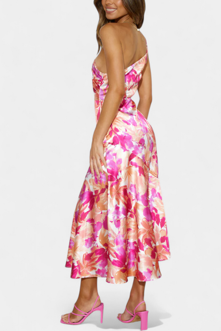 Robe Asymétrique à Une Épaule avec Imprimé Floral Reya