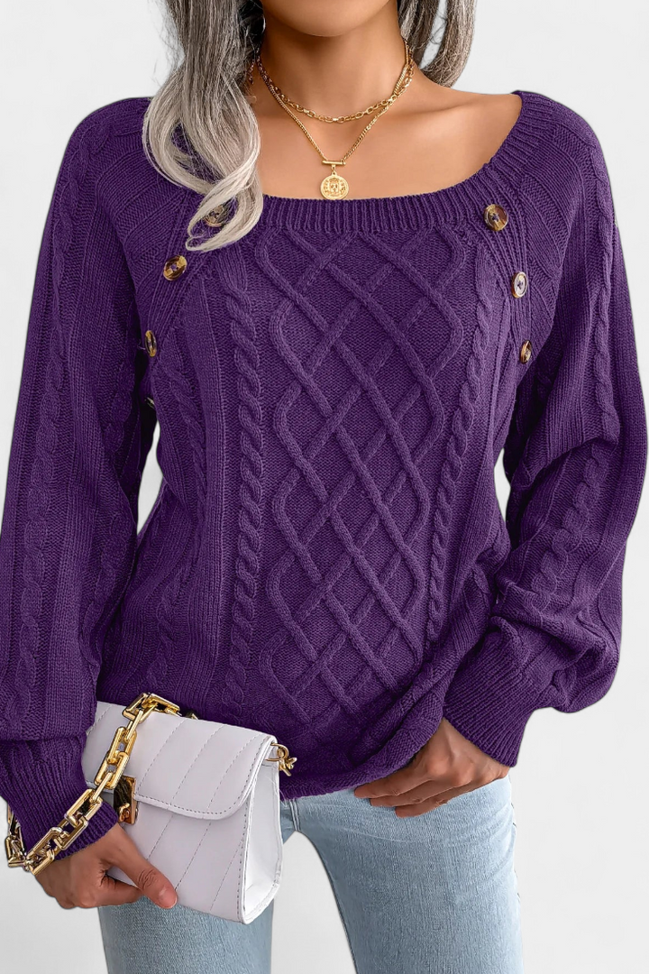 Fien Pull en Tricot avec Col Carré et Boutons
