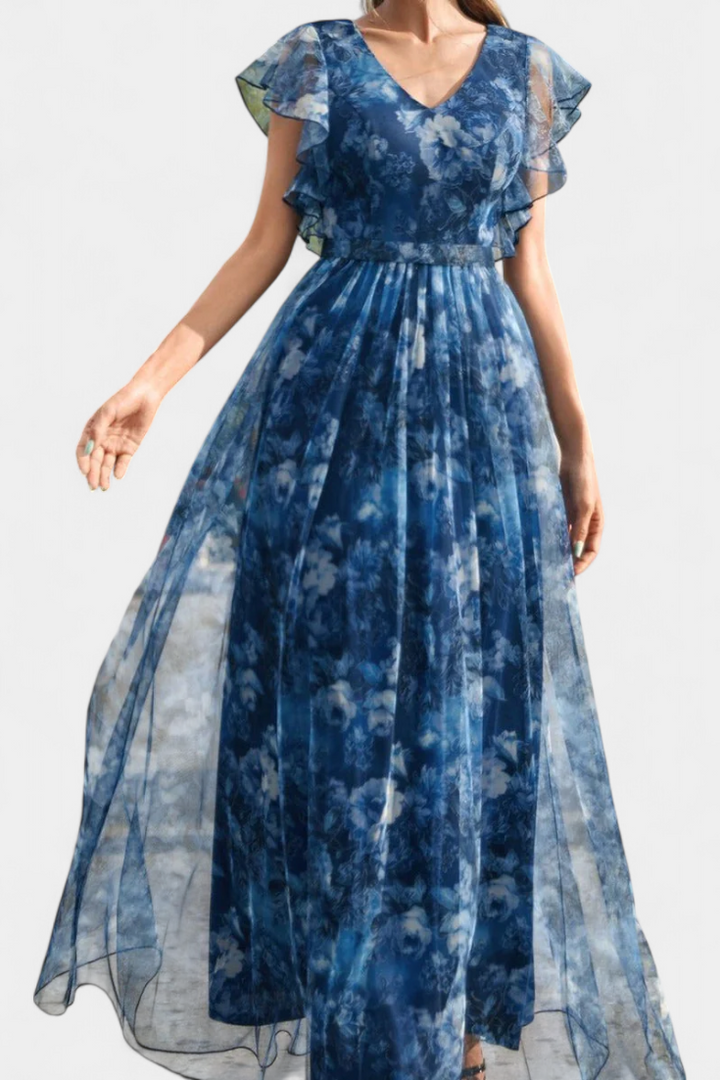 Robe Longue Aérée en Chiffon avec Imprimé Floral Mariana