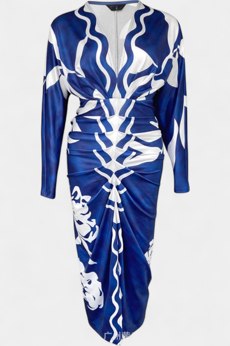 Robe Longue Diva avec Imprimé Floral, Décolleté en V et Fente Latérale