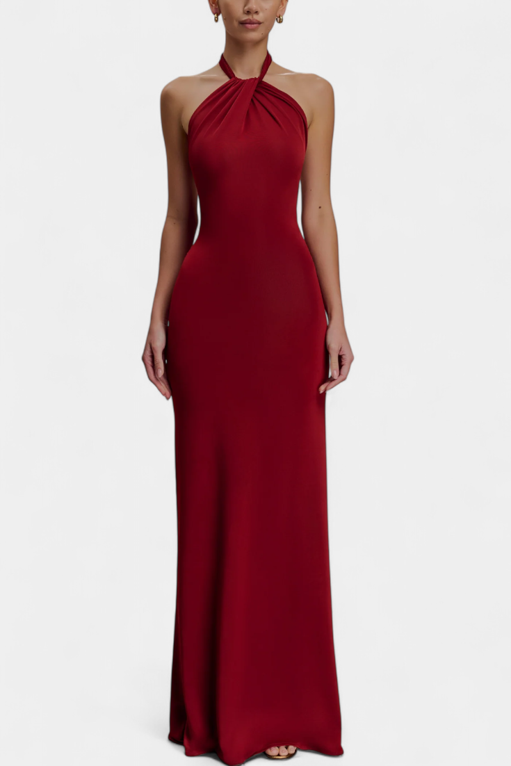 Robe Halter Ajustée Trinity avec Fronces et Dos Nu