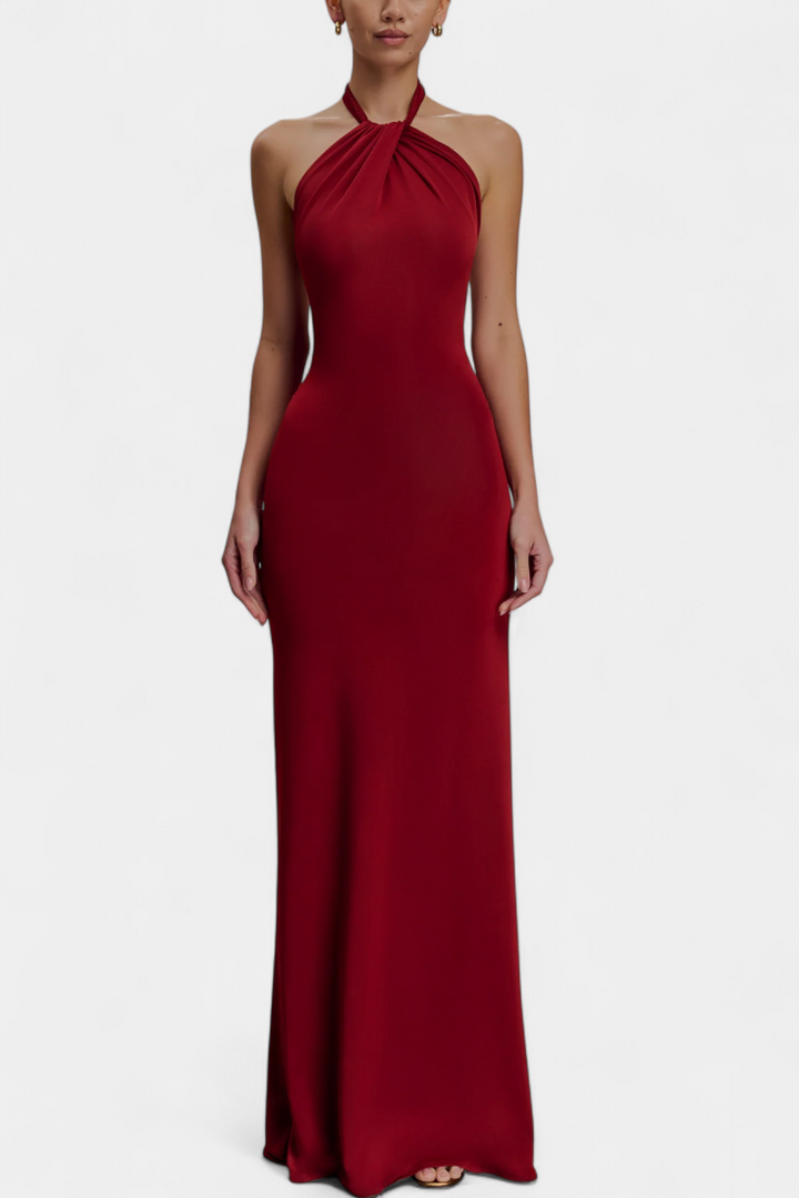 Robe Halter Ajustée Trinity avec Fronces et Dos Nu