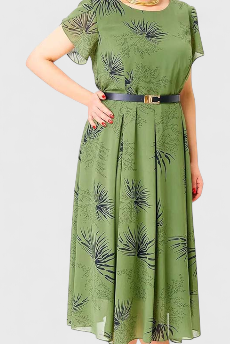 Robe Midi en Chiffon Vert Lupita avec Coupe en A
