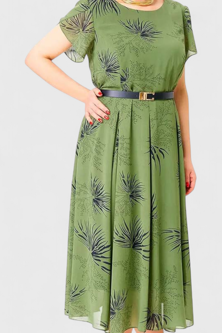 Robe Midi en Chiffon Vert Lupita avec Coupe en A