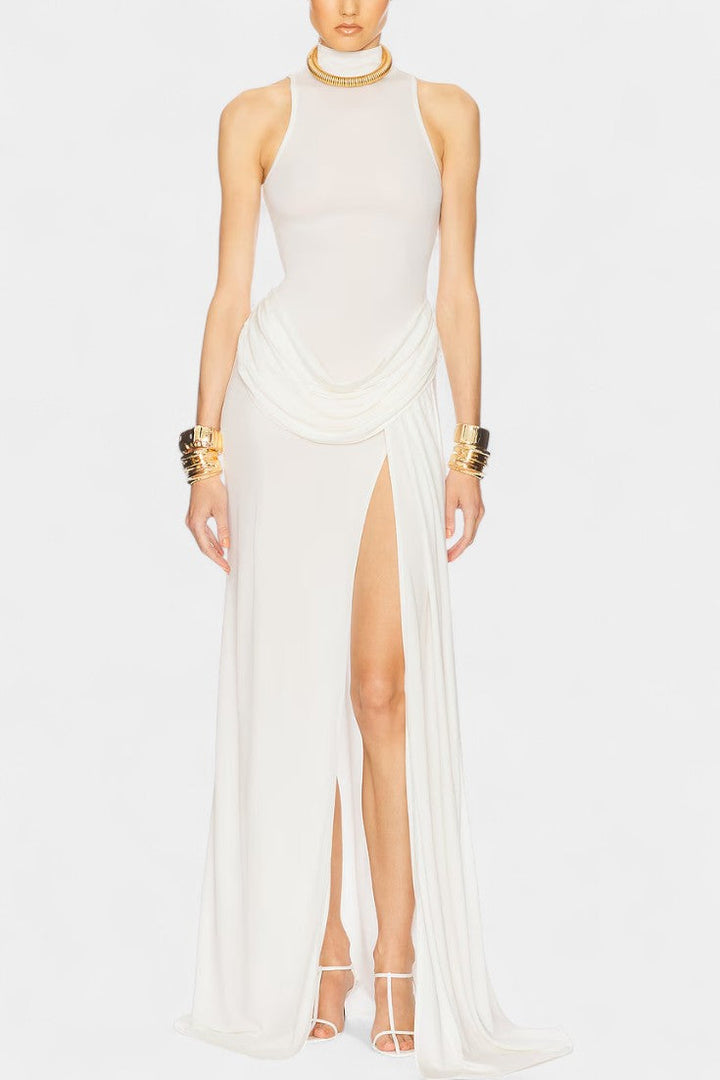 Robe Maxi Drapée Duchess avec Fente Latérale