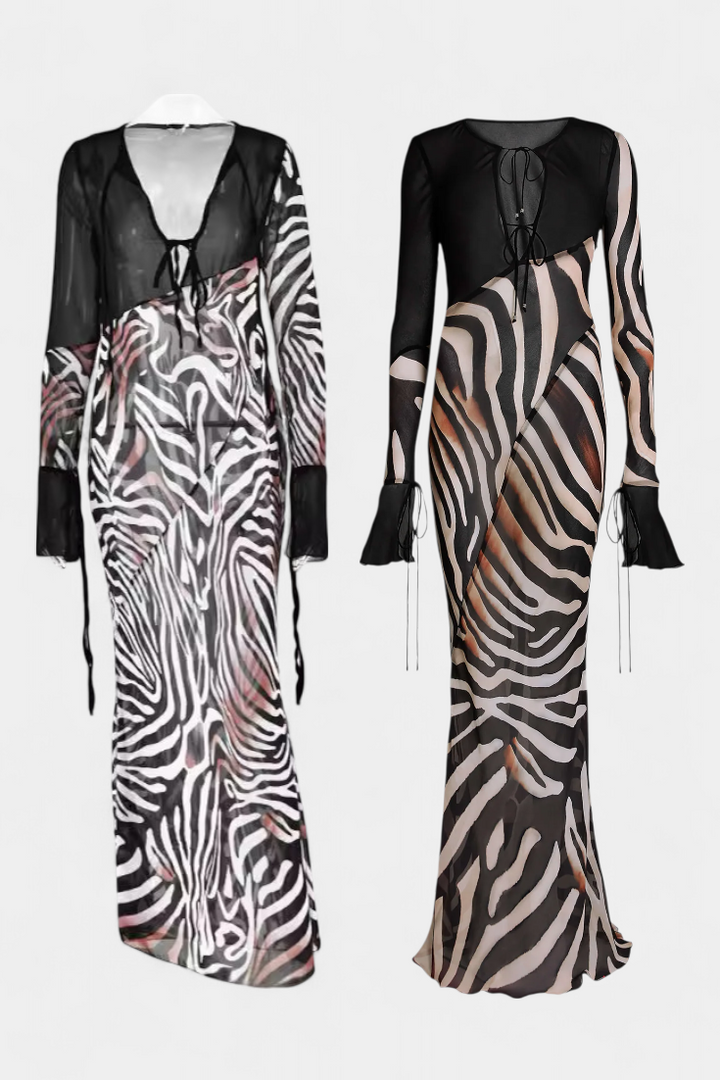Robe Longue Imprimée Zèbre Taisia avec Décolleté Profond