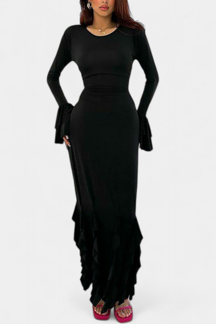 Robe Longue Calissa avec Volants et Manches Évasées