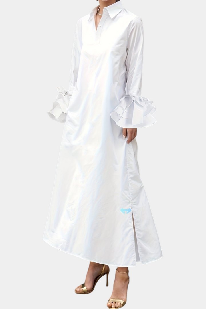Ramona Robe Longue Urbaine avec Col Chemise et Manches Volantes