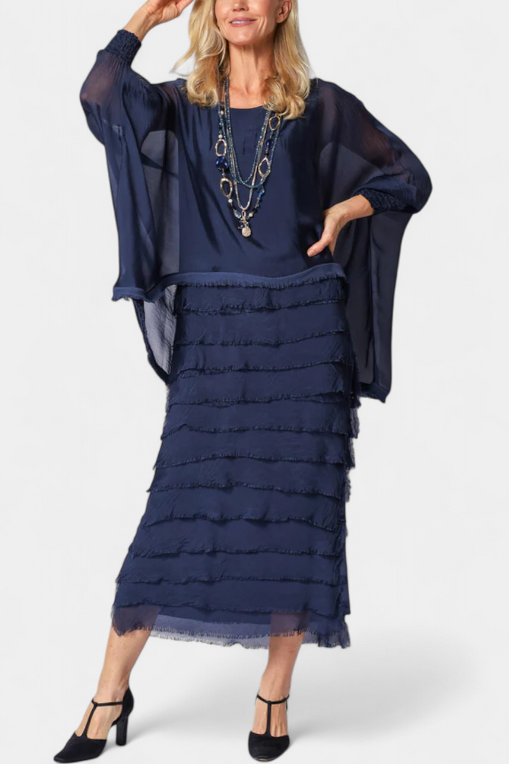 Robe Midi Rosaria avec Volants et Bords Effilochés