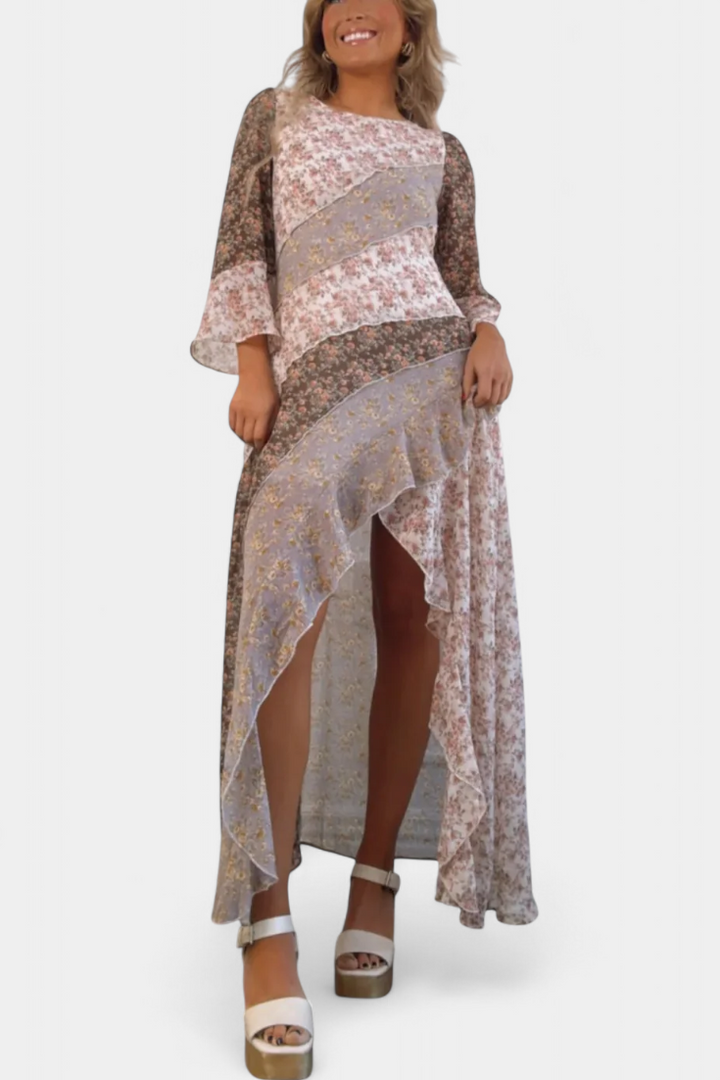 Ruth Robe Longue Florale avec Manches 3/4 et Volants