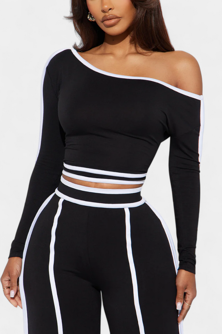 Krystelle Ensemble Off-Shoulder avec Pantalon à Coupe Droite