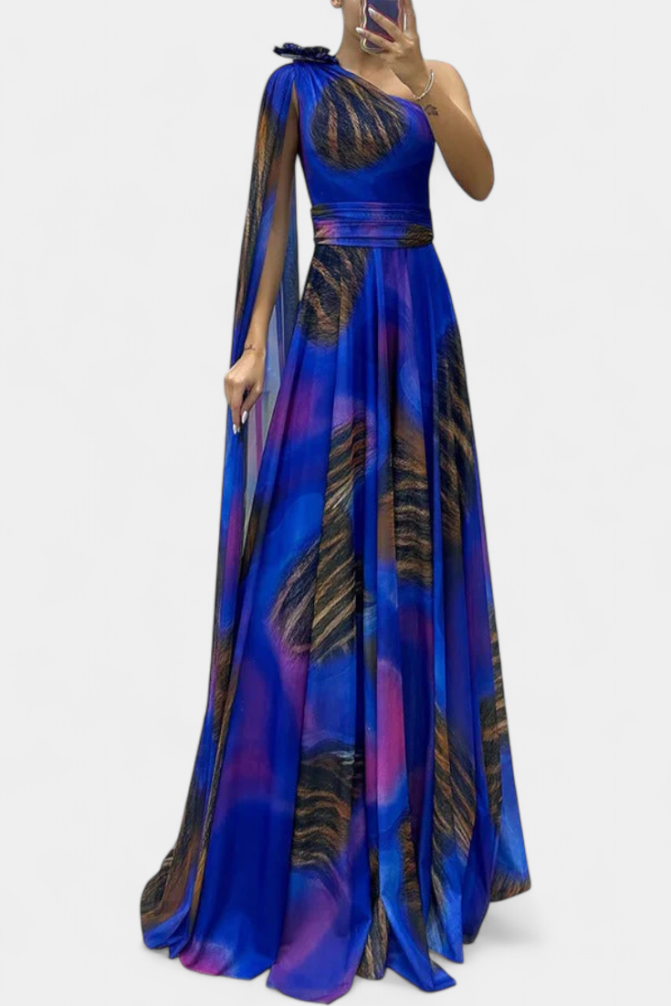 Robe Longue Cedara à Une Épaule avec Détail Floral