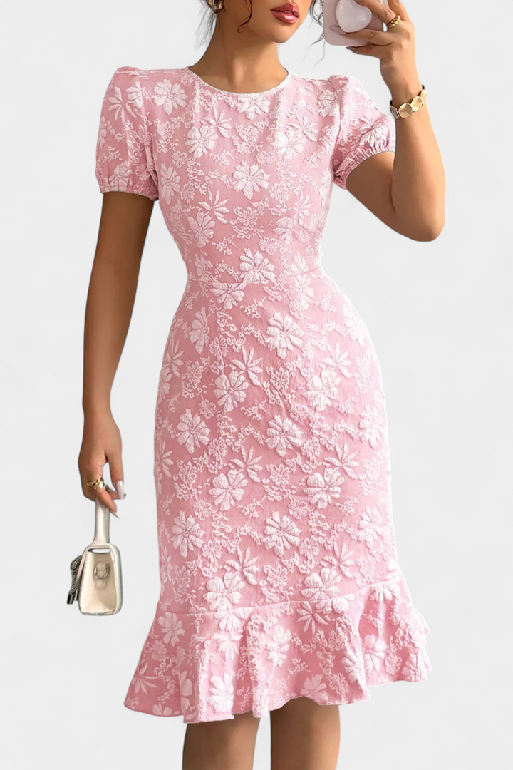 Robe Midi Bodycon Champel avec Manches Bouffantes